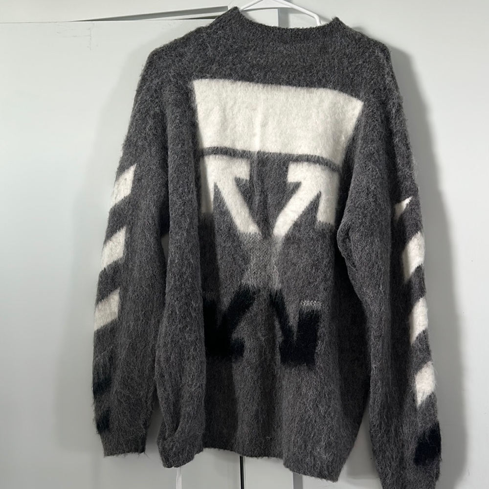 Gray Sweater with White and Black Accents